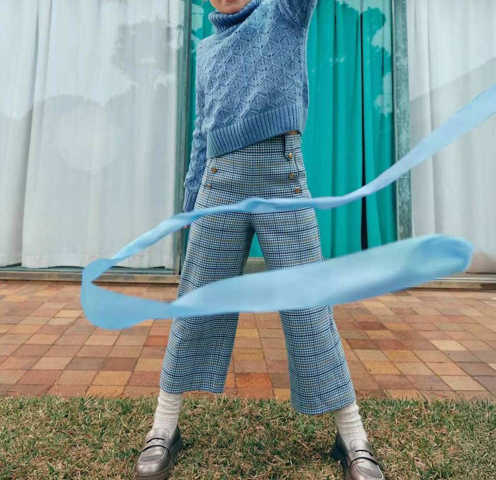 NEW ABEL & LULA plaid culotte trouser in blue